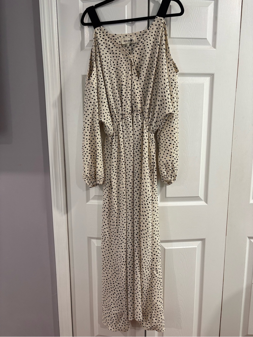 Cream Polka Dot Cold-Shoulder Maxi Dress